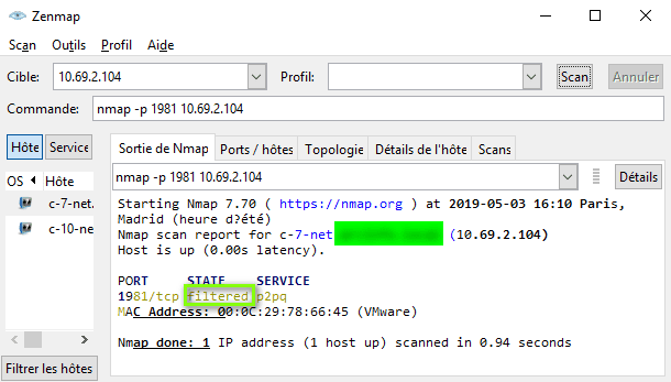 Zenmap and the command to scan port 1981 of station 1