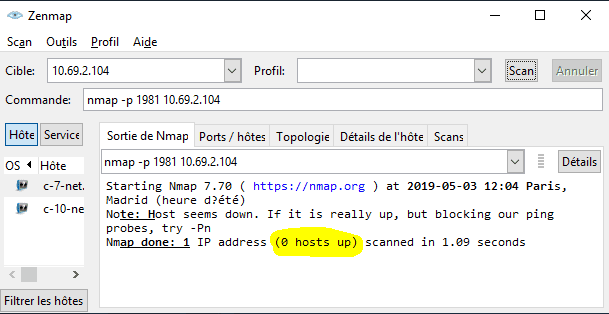 Zenmap if station is not started or configured to not respond to ping