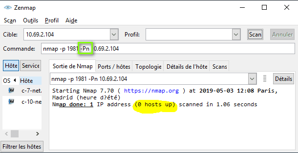 Zenmap using -Pn option to be sure distant station is down or not