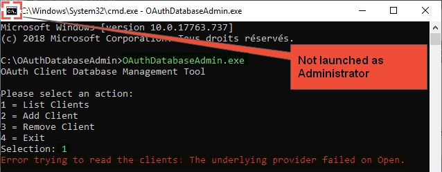 OAuthDatabaseAdmin Error not Administrator