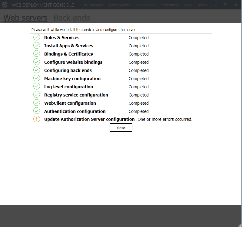 Web Deployment Console Authorization Server Error