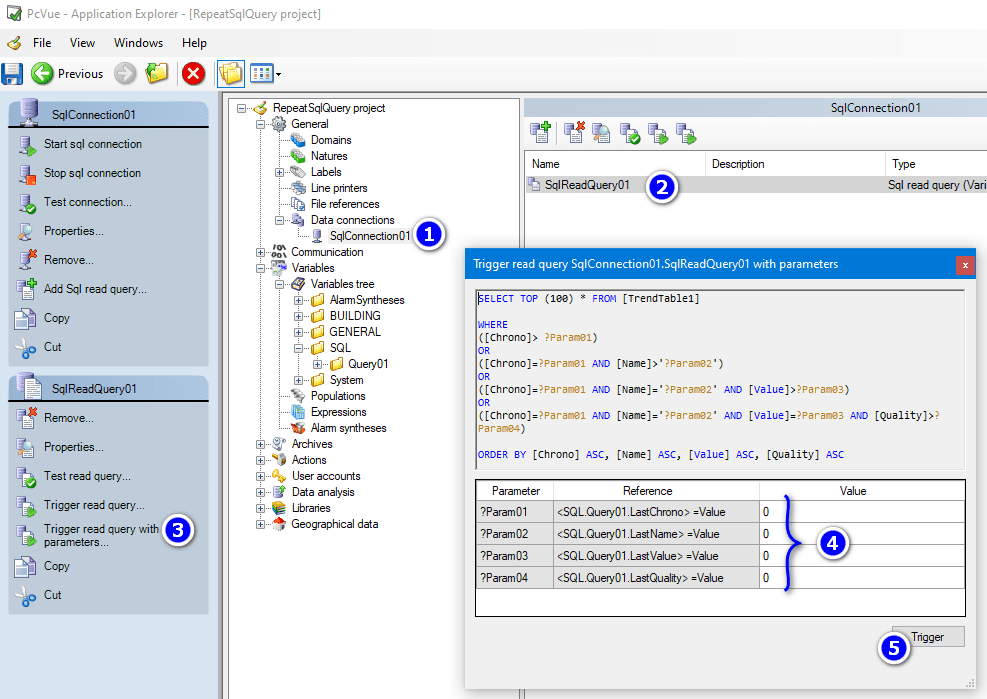 Trigger query with parameters