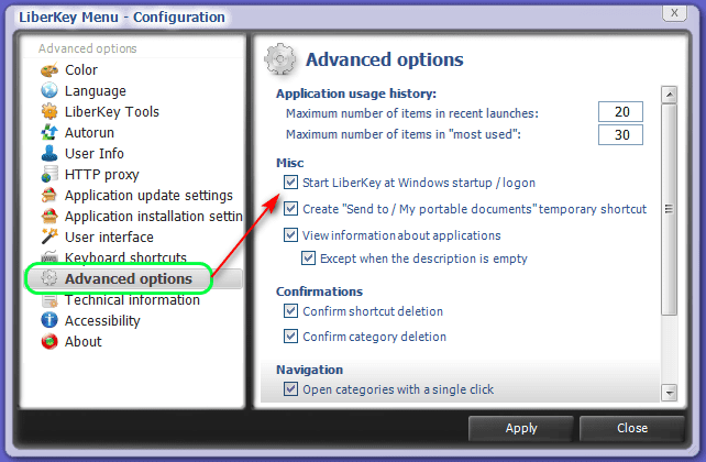 Liberkey advanced options