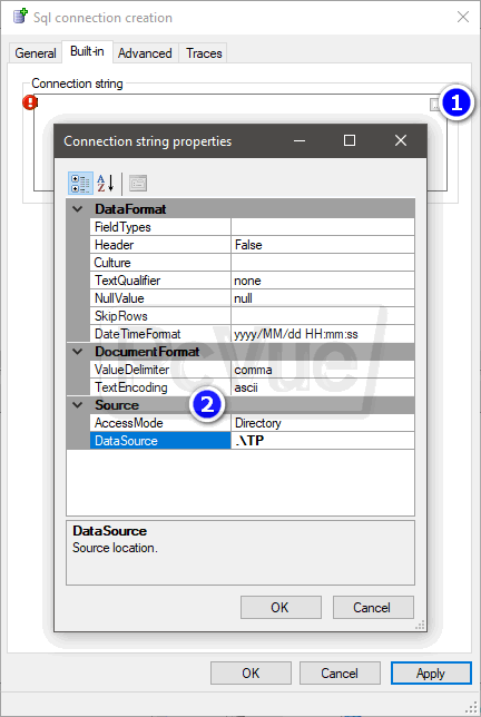 CSV configuration connection string